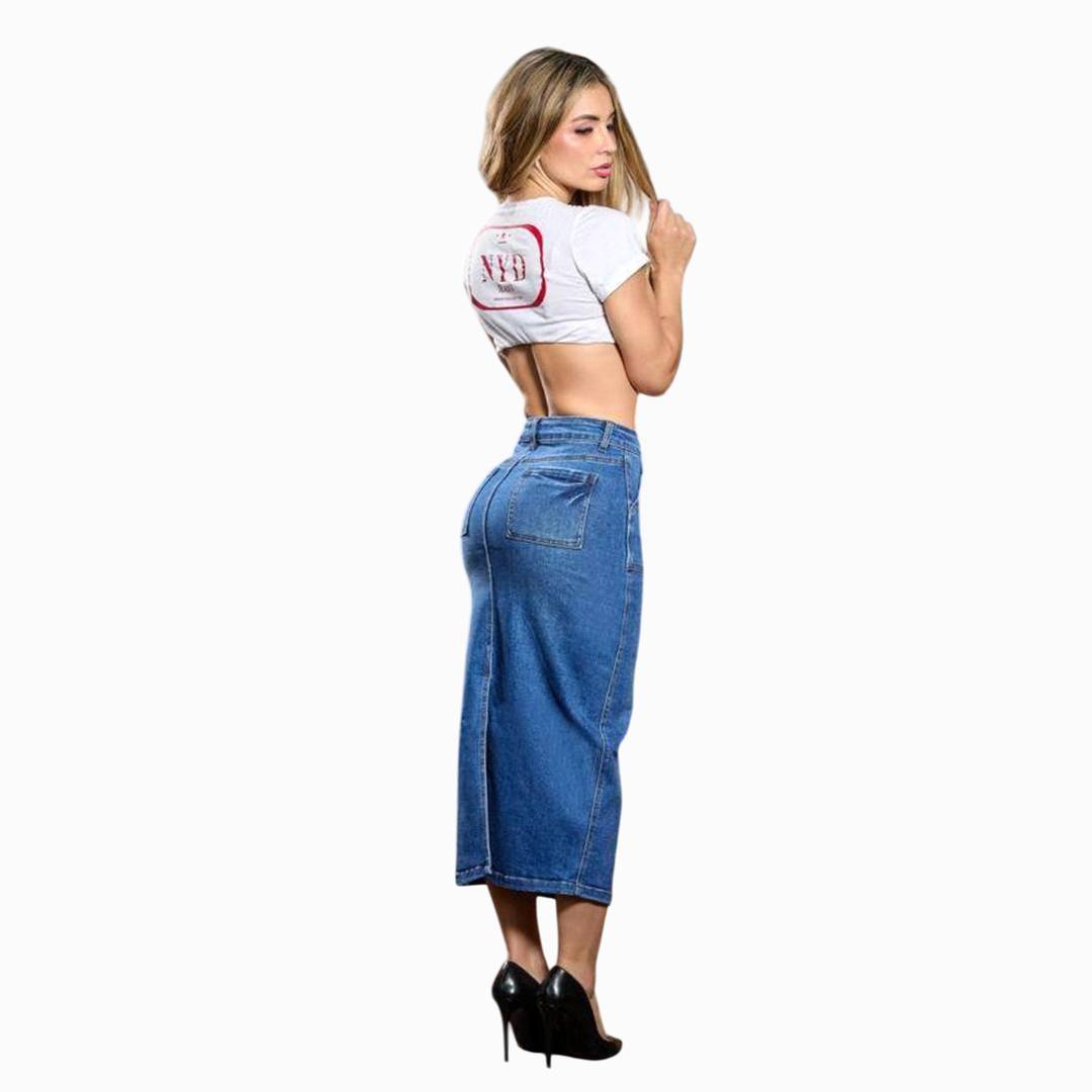 Falda Larga De Mezclilla Classic Denim Flow para Mujer