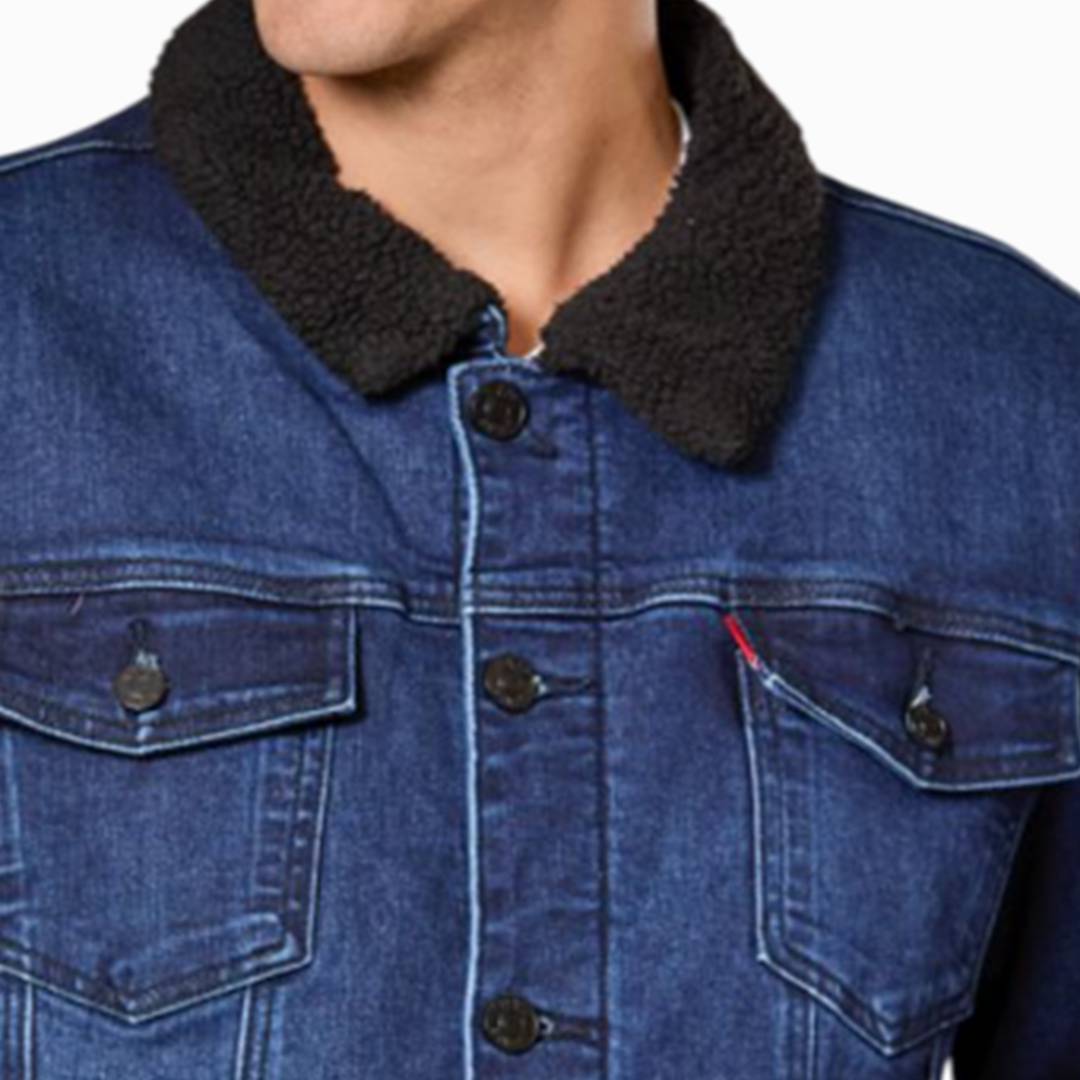 Chamarra De Mezclilla Navy Trail Con Borrega para Hombre