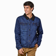 Chamarra De Mezclilla Navy Trail Con Borrega para Hombre